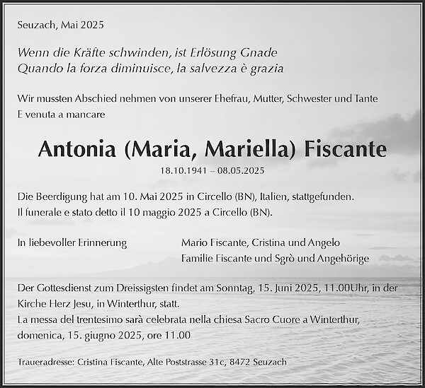 Todesanzeige von Antonia (Maria, Mariella) Fiscante