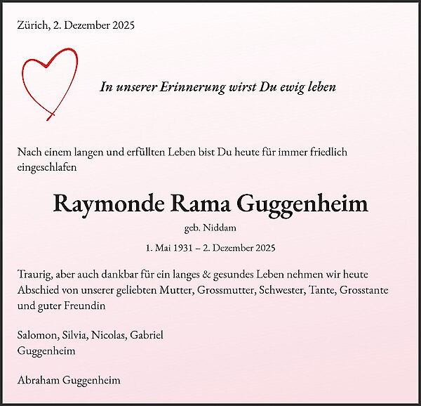 Todesanzeige von Raymonde Rama Guggenheim