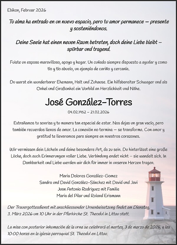Todesanzeige von Jos&eacute; Gonz&aacute;lez-Torres, Luzern