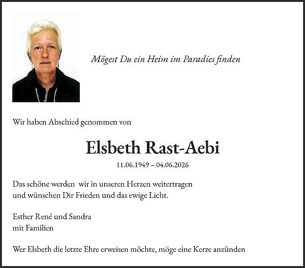 Todesanzeige von Elsbeth Rast-Aebi