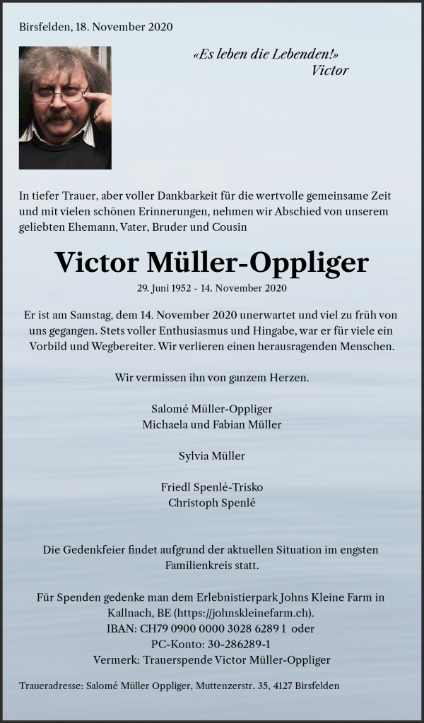 Todesanzeige von Victor M&uuml;ller-Oppliger, Birsfelden