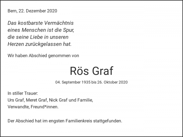 Todesanzeige von R&ouml;s Graf, Bern