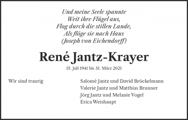 Todesanzeige von Ren&eacute; Jantz-Krayer, Muttenz