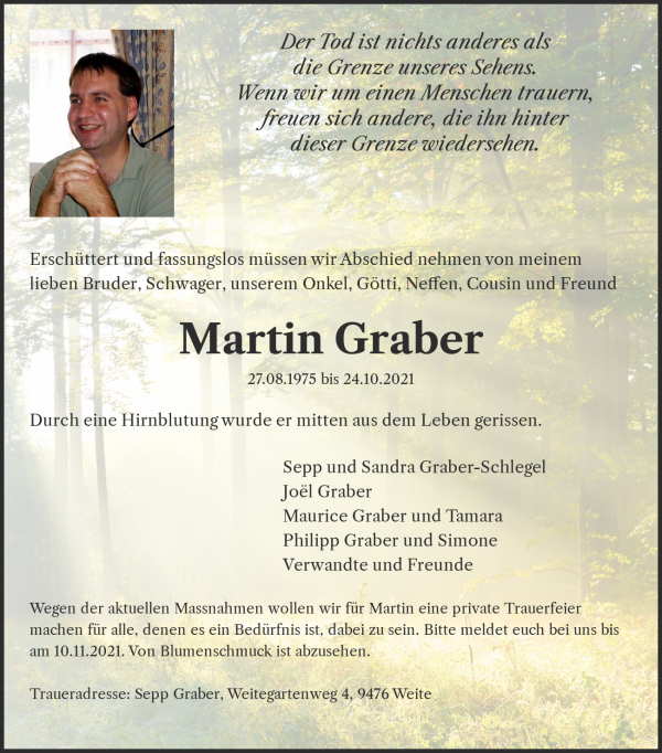 Todesanzeige von Martin Graber, Tr&uuml;bbach