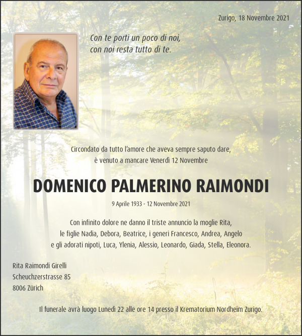 Todesanzeige von DOMENICO PALMERINO RAIMONDI, Z&uuml;rich