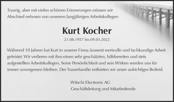Todesanzeige von Kurt Kocher, B&uuml;ren an der Aare