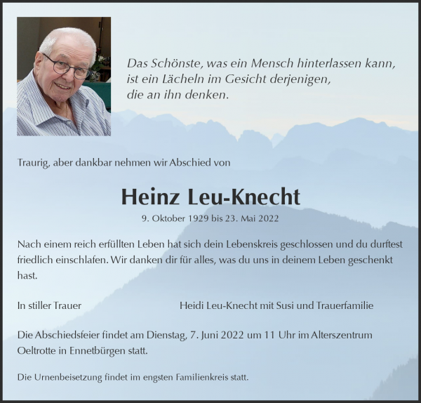 Todesanzeige von Heinz Leu-Knecht, Ennetb&uuml;rgen
