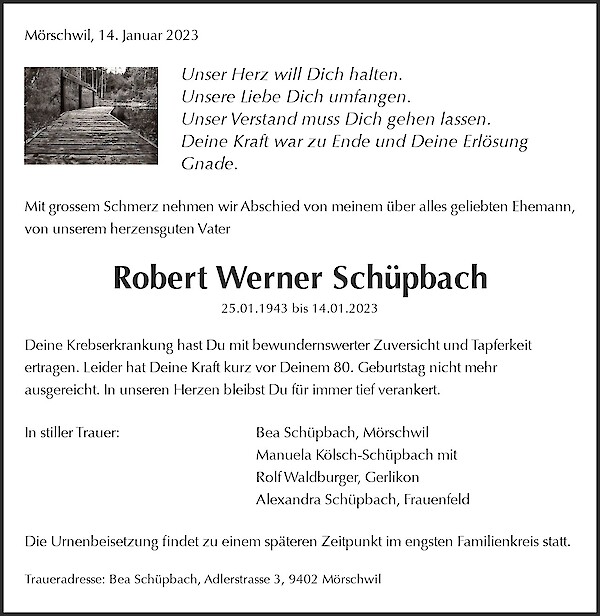 Todesanzeige von Robert Werner Sch&uuml;pbach, M&ouml;rschwil