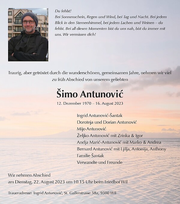 Todesanzeige von &Scaron;imo Antunović