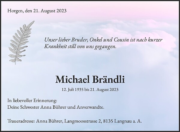 Todesanzeige von Michael Br&auml;ndli