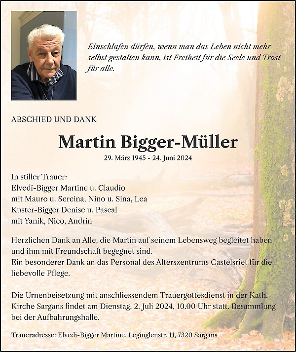 Todesanzeige von Martin Bigger-M&uuml;ller