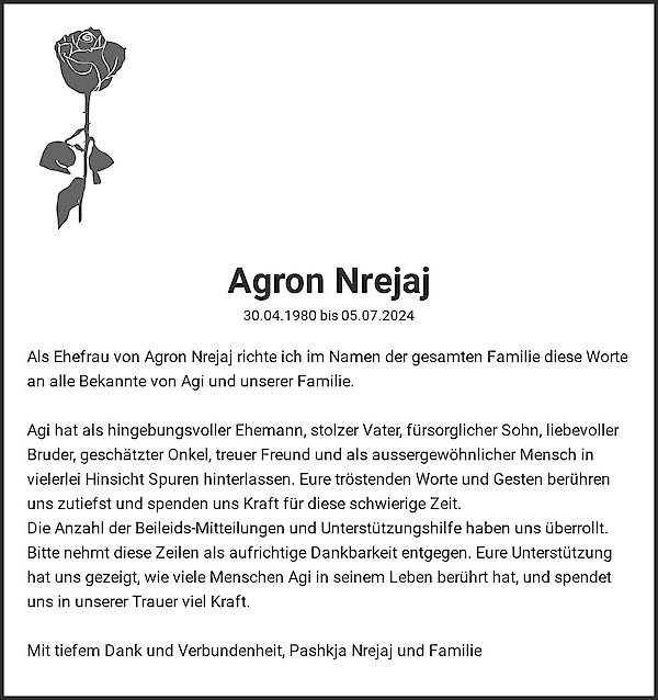 Danksagung von Agron Nrejaj