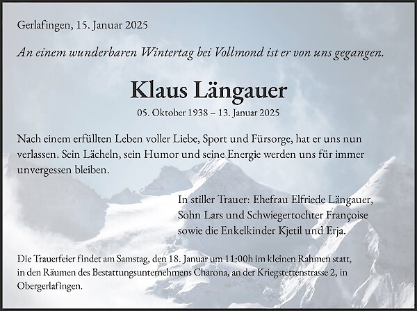 Todesanzeige von Klaus L&auml;ngauer, Gerlafingen